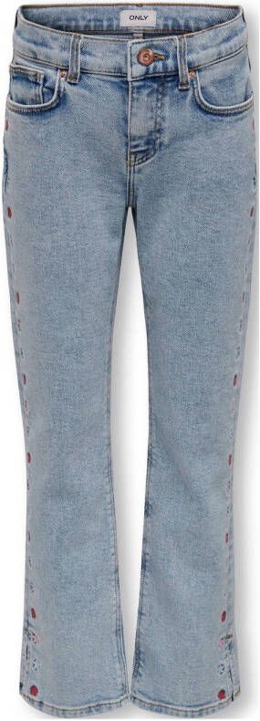 Only KIDS GIRL straight fit jeans KOGBILLIE met all over print en borduursels light blue denim Blauw Meisjes Stretchdenim 140