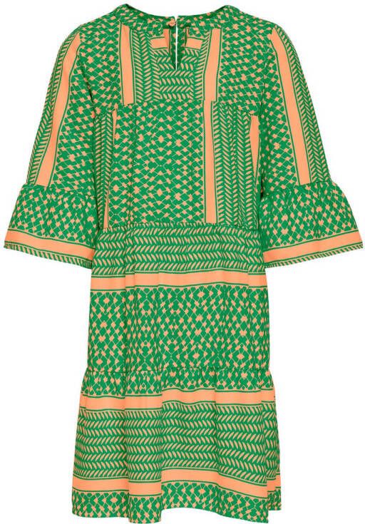 Only KIDS GIRL A-lijn jurk KOGALBERTE met all over print felgroen oranje Meisjes Polyester Ronde hals 146 152
