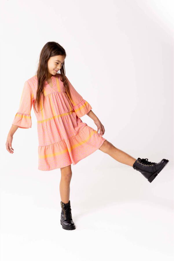 ONLY KIDS GIRL A-lijn jurk KOGALBERTE met all over print felroze oranje