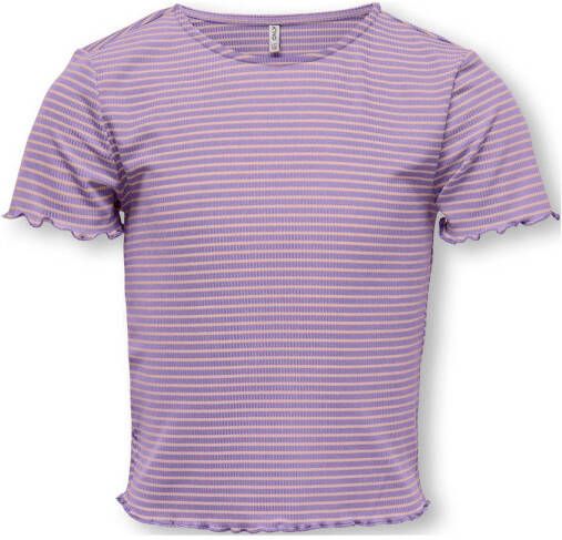 Only KIDS GIRL gestreept ribgebreid T-shirt KOGWILMA LIFE van gerecycled polyester lila roze Paars Meisjes Gerecycled polyester (duurzaam) Ronde hals 110 116