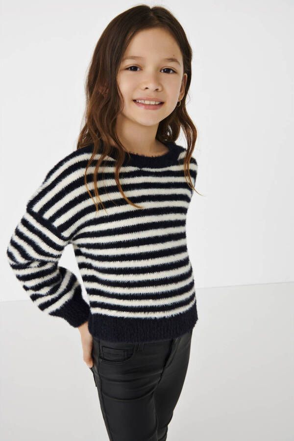 Only KIDS GIRL gestreepte trui KOGNEWPIUMO zwart wit Meisjes Nylon Ronde hals 110 116