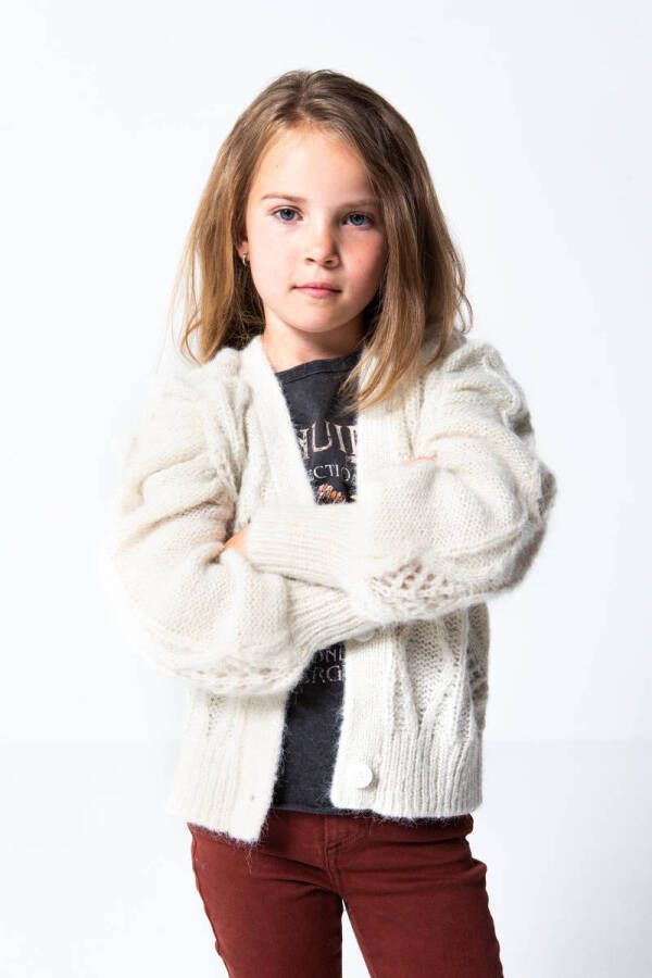 ONLY KIDS GIRL grofgebreid vest KOGSCARLET van gerecycled polyester ecru