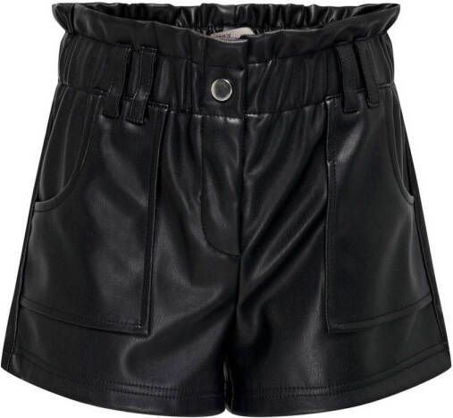 Only KIDS GIRL imitatieleren high waist paperbag short KOGSTEPHANIE zwart Korte broek Meisjes Imitatieleer 128