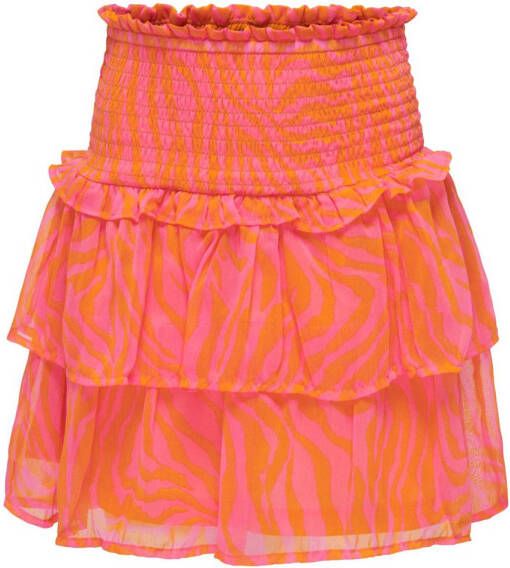 Only KIDS GIRL rok KOGZABELLA-METTE met all over print felroze oranje Meisjes Polyester 146