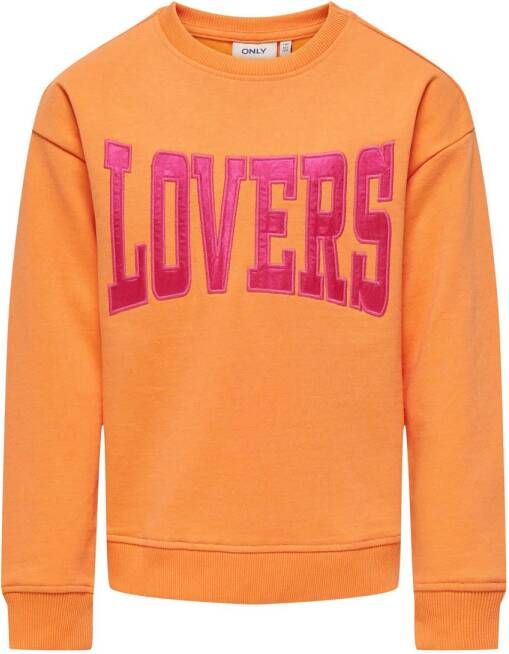 Only KIDS GIRL sweater KOGANNA met tekst oranje Tekst 122 128
