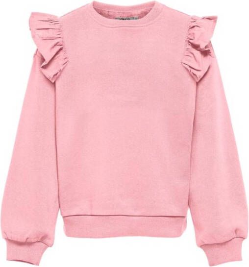 Only KIDS GIRL sweater KOGOFELIA met ruches roze Meisjes Sweat (duurzaam) Ronde hals 146 152