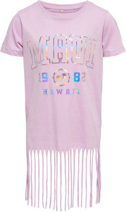 Only KIDS GIRL T-shirt KOGALISON met printopdruk en franjes roze Meisjes Katoen Ronde hals 122 128