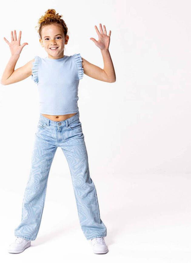 ONLY KIDS GIRL T-shirt KOGKENYA met ruches lichtblauw
