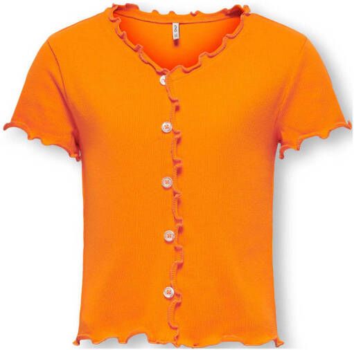 Only KIDS GIRL T-shirt KOGLAILA met ruches oranje Meisjes Stretchkatoen V-hals 146 152