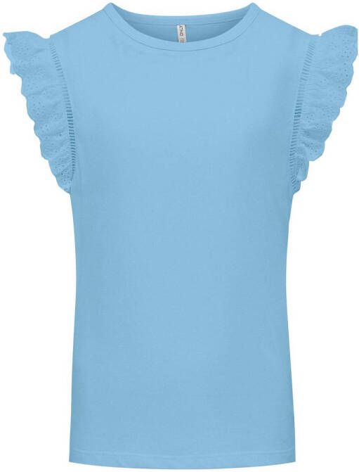 Only KIDS GIRL T-shirt KOGLINDA met broderie lichtblauw Meisjes Katoen Ronde hals 110 116