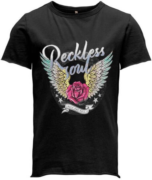 Only KIDS GIRL T-shirt KOGLUCY met printopdruk zwart reckless Meisjes Katoen Ronde hals 122 128