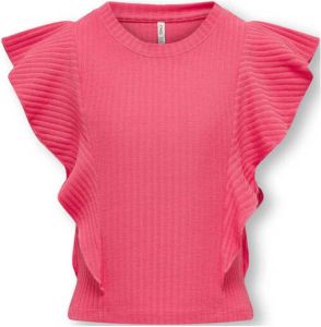 ONLY KIDS GIRL T-shirt KOGNELLA met ruches donkerroze