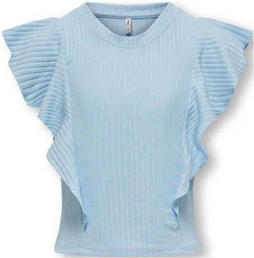 Only KIDS GIRL T-shirt KOGNELLA met ruches lichtblauw Meisjes Polyester Ronde hals 110 116