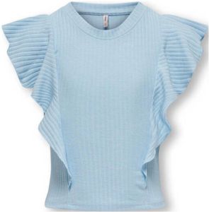 ONLY KIDS GIRL T-shirt KOGNELLA met ruches lichtblauw