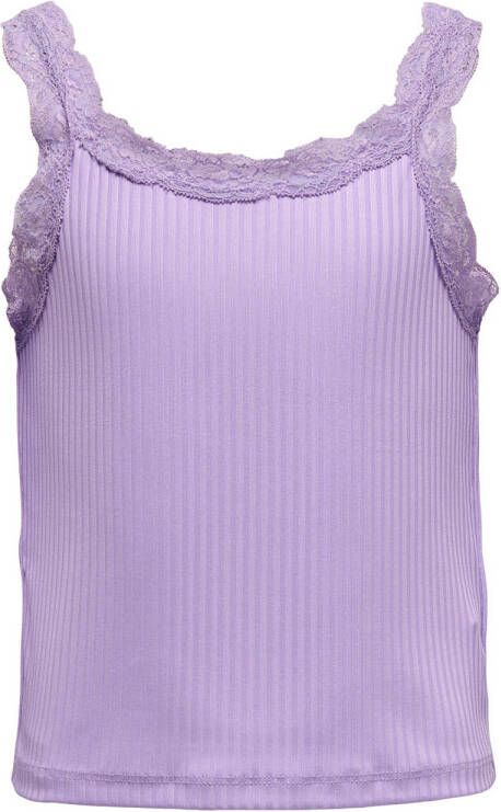 Only KIDS GIRL top KOGMILA met kant lila Paars Meisjes Polyester Ronde hals 110 116