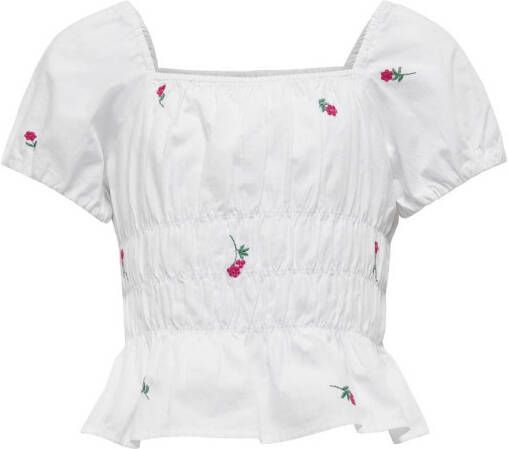 Only KIDS GIRL top KOGRAVEN met all over print en borduursels wit rood Meisjes Katoen Vierkante hals 164
