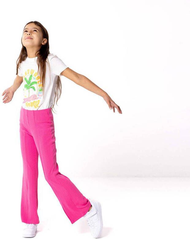 Only KIDS GIRL wide leg broek KOGFIONA met textuur felroze Meisjes Polyester 158