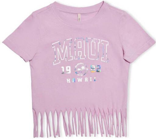 ONLY KIDS MINI T-shirt KMGALISON met printopdruk en franjes roze