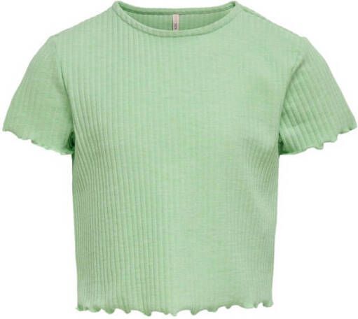 Only KIDS ribgebreide top KONNELLA lichtgroen T-shirt Meisjes Polyester Ronde hals 110 116