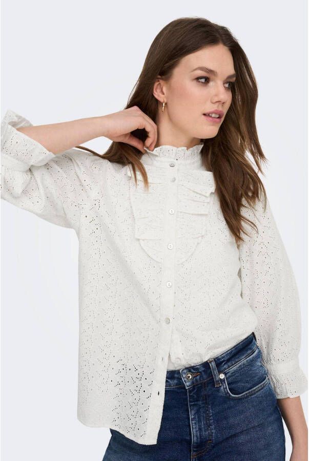 ONLY LA STRADA UNICA by blouse LSUNEELA met ruches met broderie wit