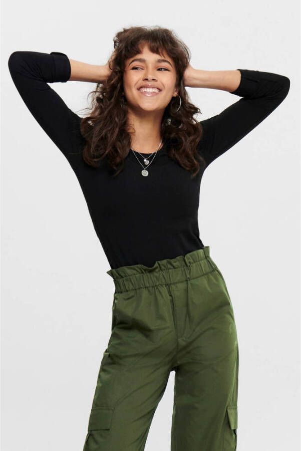 Only Zwart T-shirt met Lange Mouwen en Ronde Hals Black Dames