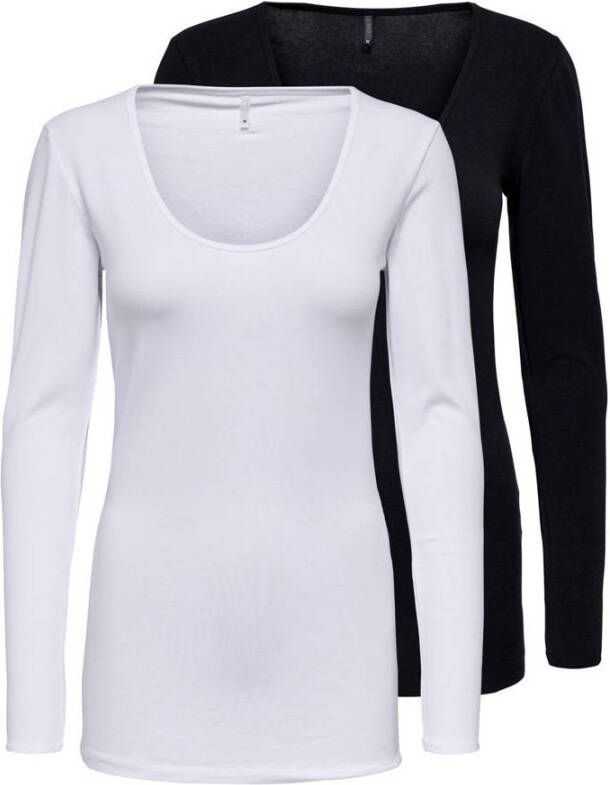 Only Shirt met lange mouwen ONLLIVELOVE LIFE L S ONECK TOP 2PK (Set van 2)