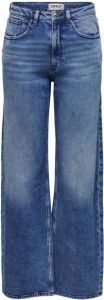 ONLY high waist wide leg jeans ONLJUICY medium blue denim