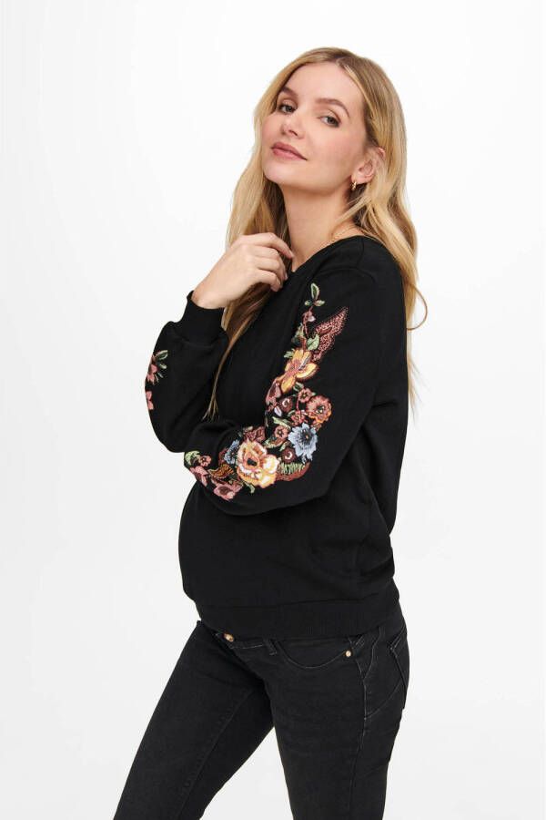 ONLY MATERNITY gebloemde zwangerschapssweater OLMCONNY zwart Trui Bloemen XXL