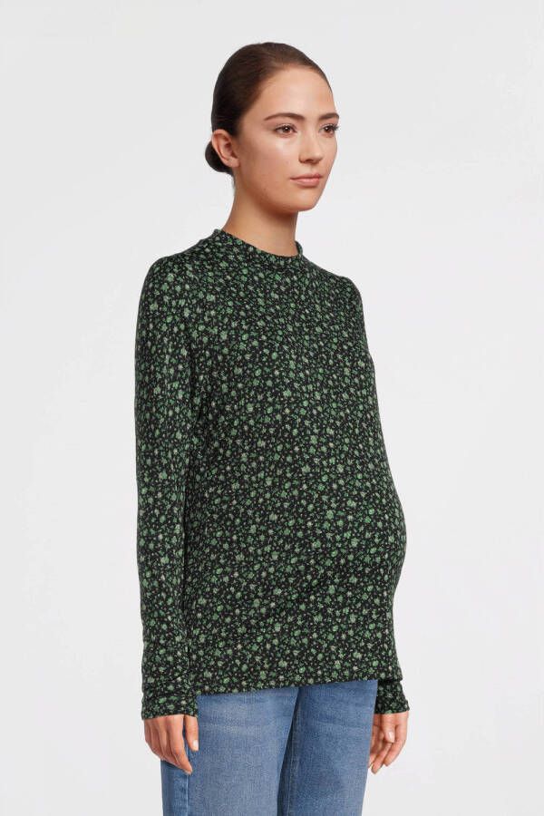 ONLY MATERNITY gebloemde zwangerschapstop OLMPELLA zwart groen Dames Polyester Opstaande kraag XXL