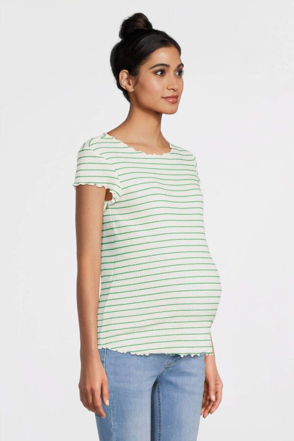 ONLY MATERNITY gestreept zwangerschapsshirt OLMANITS ecru groen T-shirt Dames Stretchkatoen Ronde hals XL