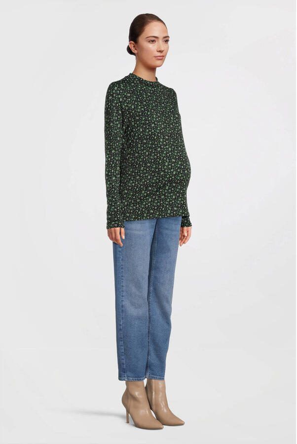 ONLY MATERNITY gebloemde zwangerschapstop OLMPELLA zwart groen Dames Polyester Opstaande kraag XXL - Foto 4