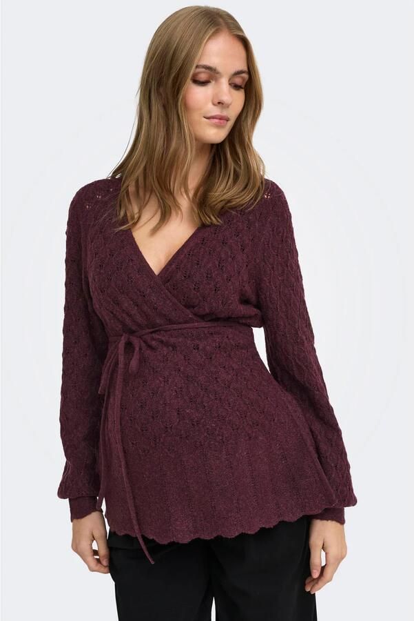 ONLY MATERNITY gebreid zwangerschapsvest met ajourdetails aubergine - Foto 3