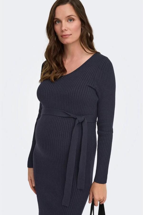 ONLY MATERNITY gebreide zwangerschaps midi jurk donkerblauw Dames Viscose V-hals maat XXL