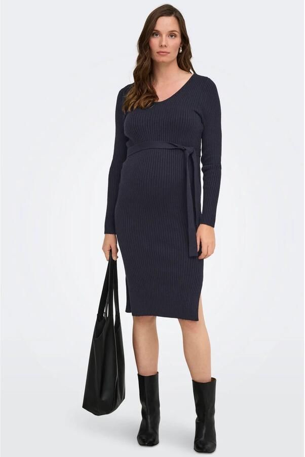 ONLY MATERNITY gebreide zwangerschaps midi jurk donkerblauw Dames Viscose V-hals maat XXL - Foto 2