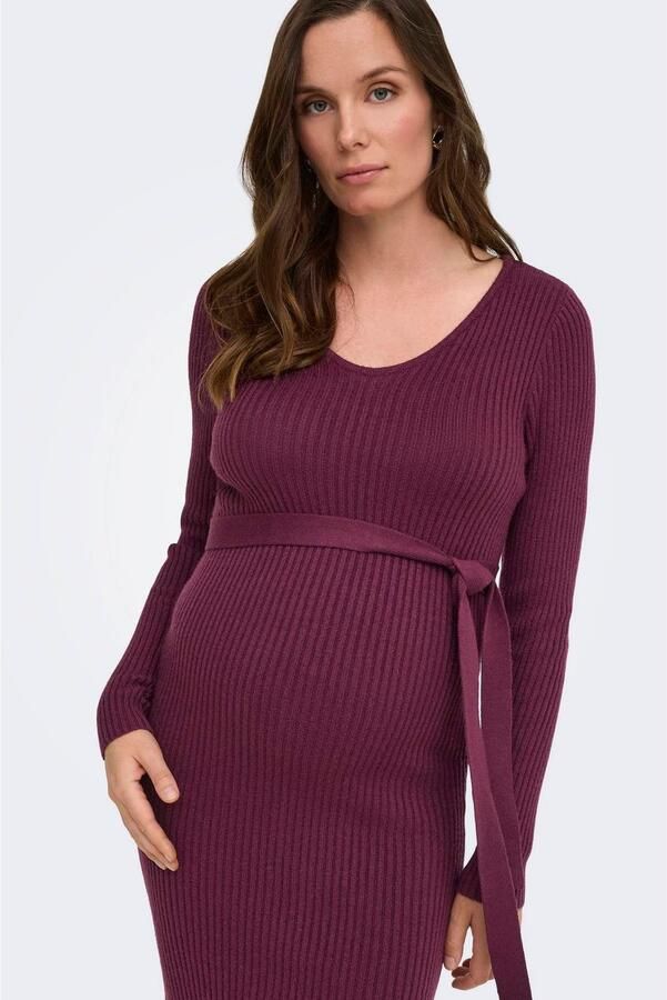ONLY MATERNITY gebreide zwangerschaps midi jurk donkerpaars Dames Viscose V-hals maat XXL