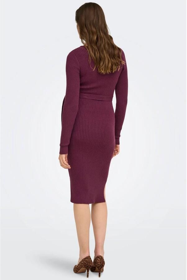 ONLY MATERNITY gebreide zwangerschaps midi jurk donkerpaars Dames Viscose V-hals maat XXL - Foto 2