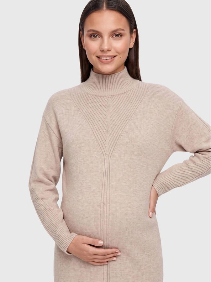 ONLY MATERNITY gebreide zwangerschapscoljurk beige Dames Viscose Opstaande kraag maat XXL