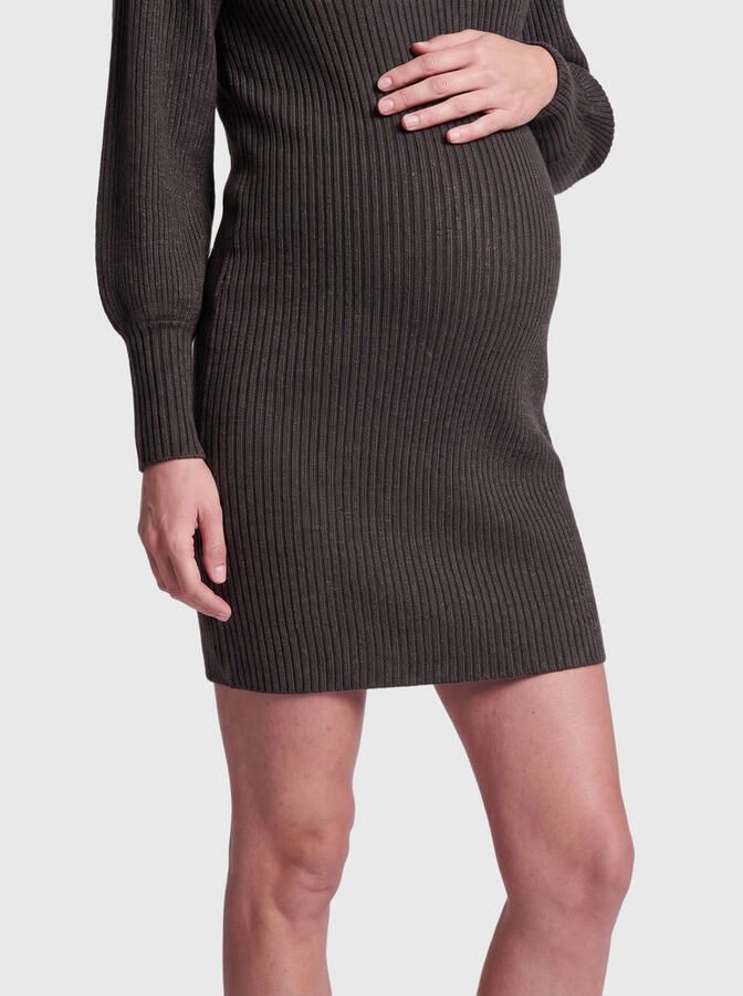 ONLY MATERNITY gebreide zwangerschapscoljurk donkerbruin Effen maat XXL
