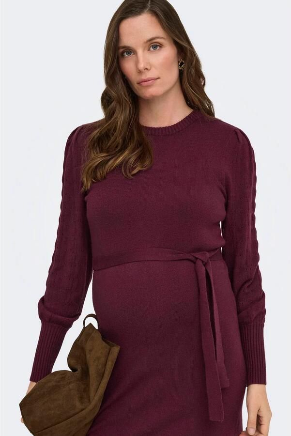 ONLY MATERNITY gebreide zwangerschapsjurk donkerrood Dames Viscose Ronde hals maat XXL
