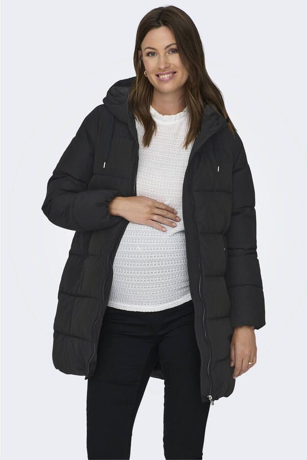 ONLY MATERNITY gewatteerde zwangerschapsjas winter OLMNEWDOLLY zwart Dames Polyester Capuchon XXL