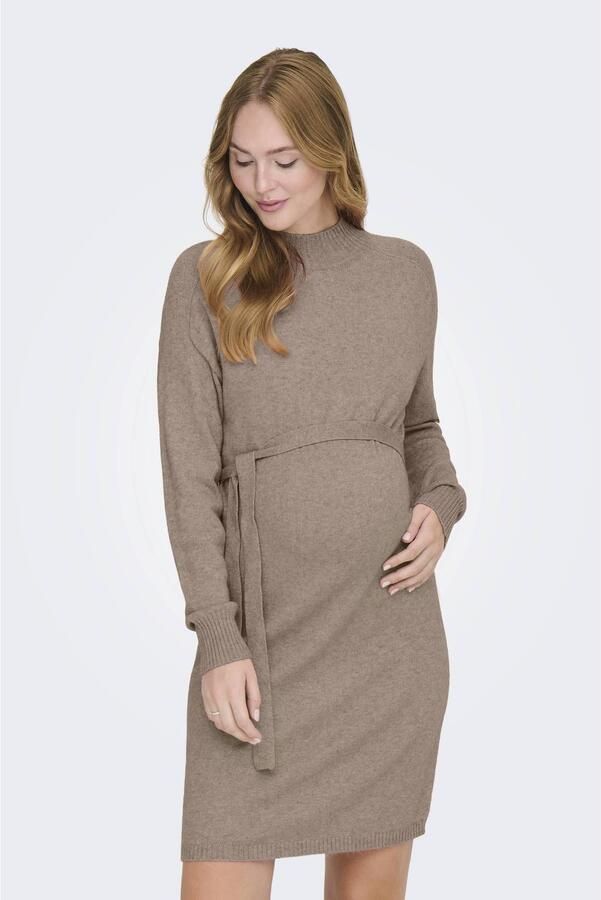 ONLY MATERNITY korte gebreide zwangerschapscoljurk met ceintuur bruin maat XXL