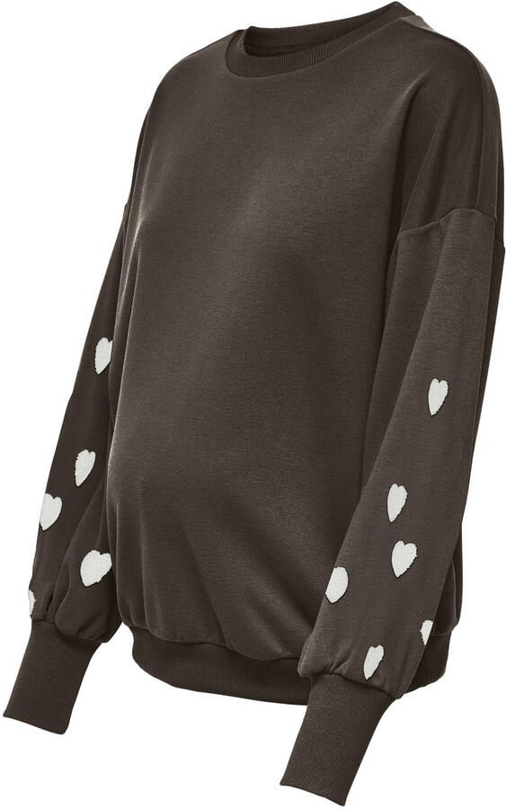 ONLY MATERNITY rechtvallend zwangerschapssweater met borduursels en hartjes bruin