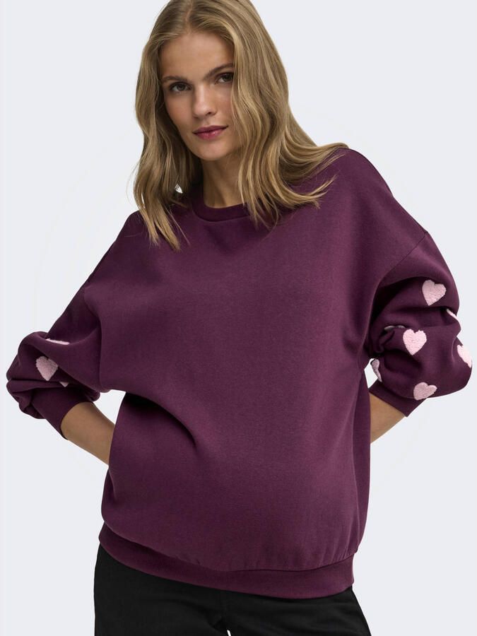 ONLY MATERNITY rechtvallend zwangerschapssweater met borduursels en hartjes donkerpaars Trui maat XL