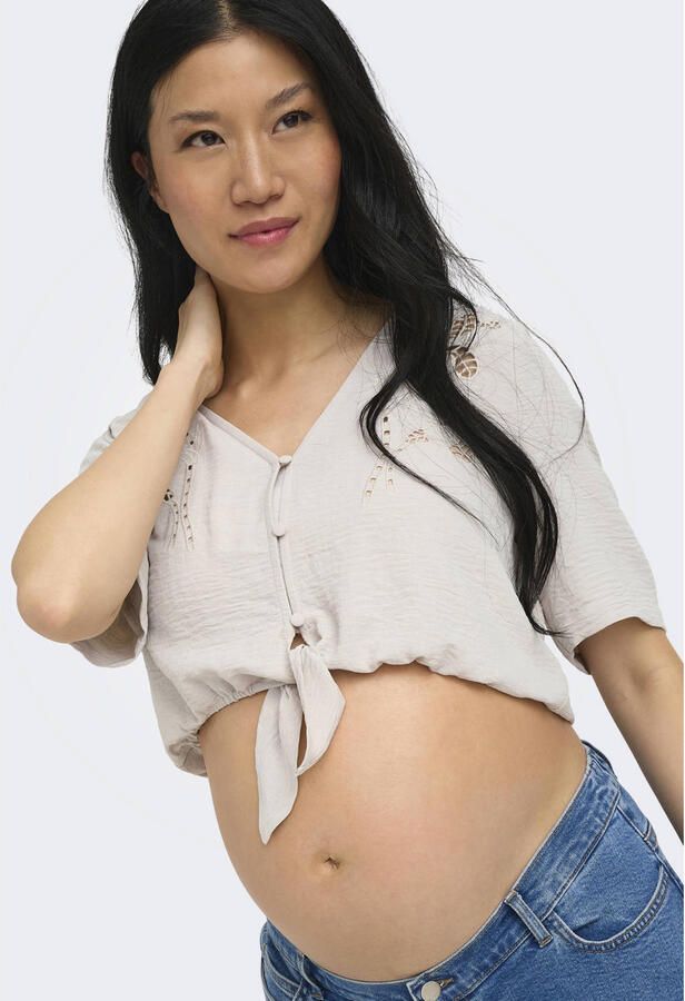 ONLY MATERNITY regular fit gebloemde zwangerschapsblouse met borduursels beige