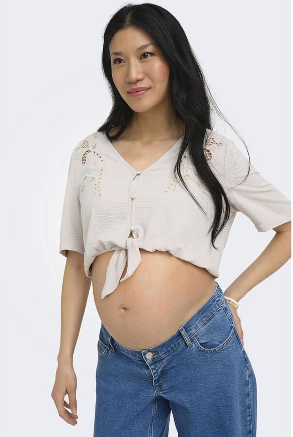 ONLY MATERNITY regular fit gebloemde zwangerschapsblouse met borduursels beige - Foto 2