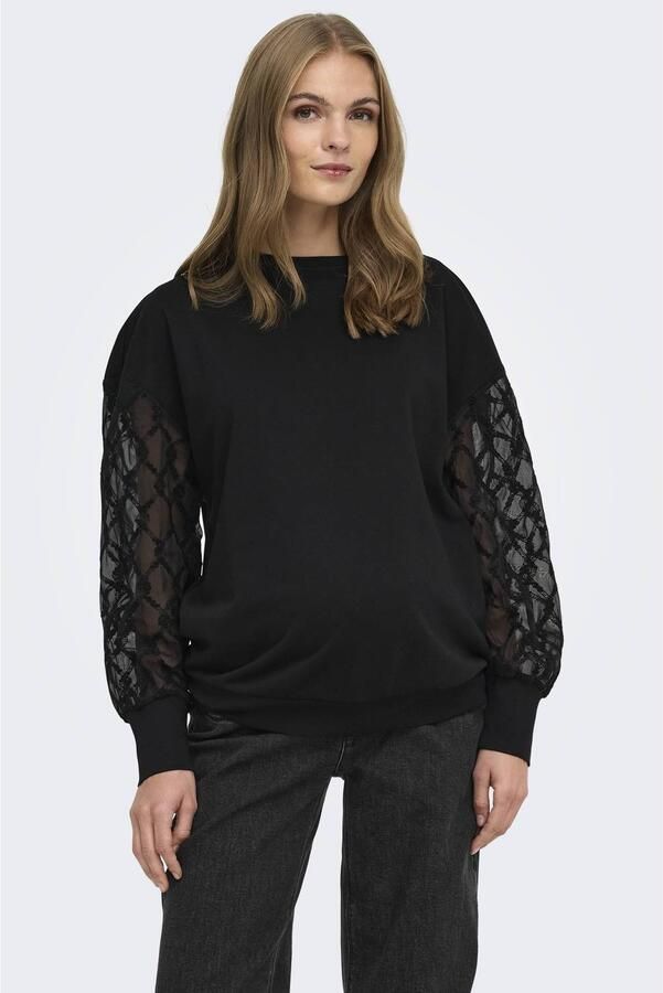 ONLY MATERNITY semi-transparante zwangerschapssweater zwart Trui Dames Polyester Ronde hals maat XXL