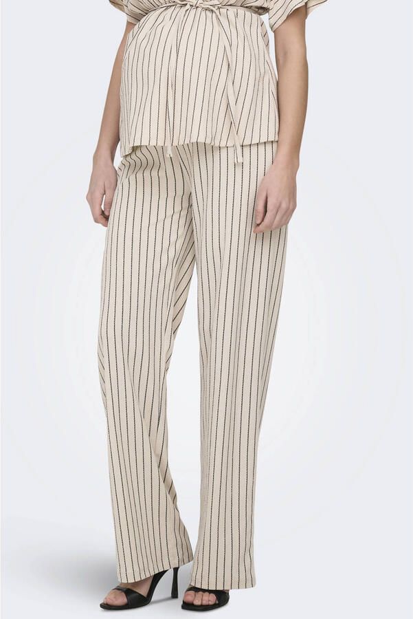 ONLY MATERNITY straight high waist gestreepte zwangerschaps casual broek ecru