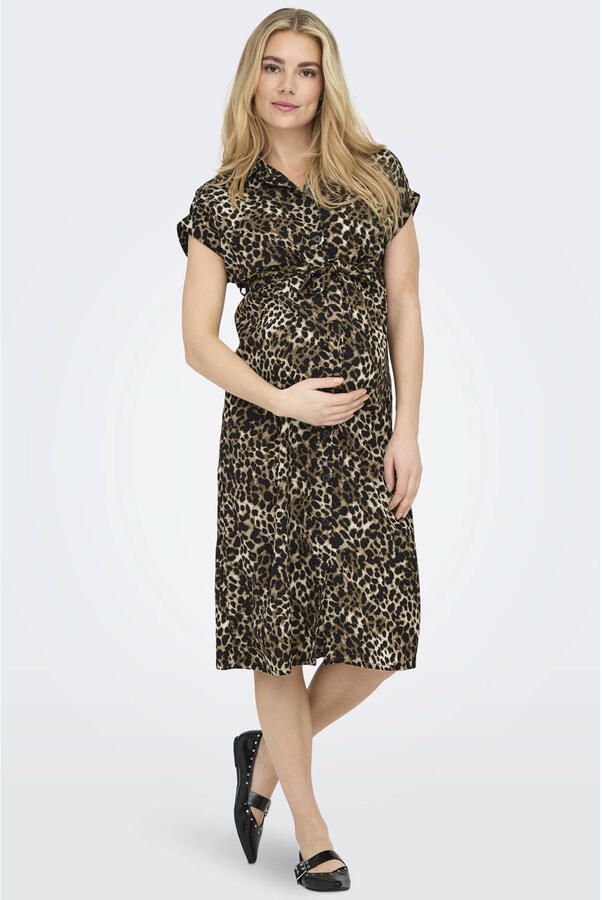 ONLY MATERNITY zwangerschaps- en voedings midi jurk met panterprint bruin zwart - Foto 2