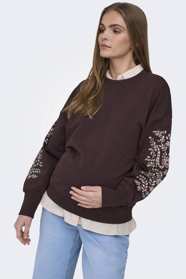 ONLY MATERNITY zwangerschaps gebloemde sweater donkerbruin - Foto 3