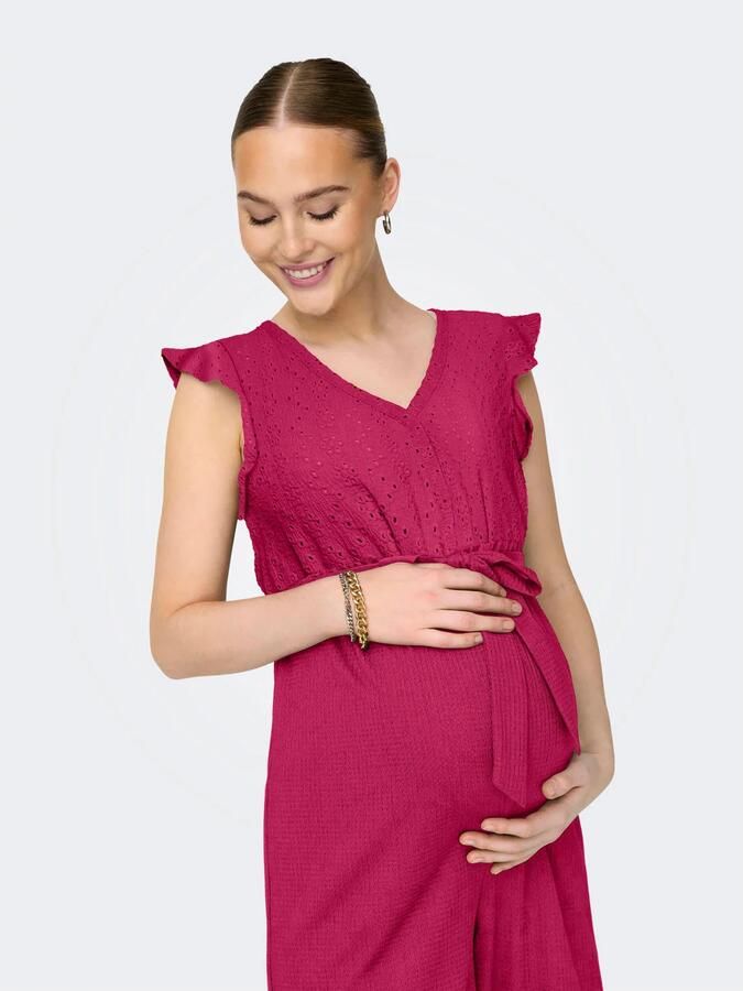 ONLY MATERNITY zwangerschaps jumpsuit broderie fuchsia